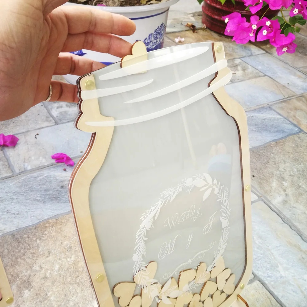 Personalised Wedding Guest book, Custom Drop top Drop box wedding alternative GuestBook with 60-100 hearts, Rustic Wedding Gift