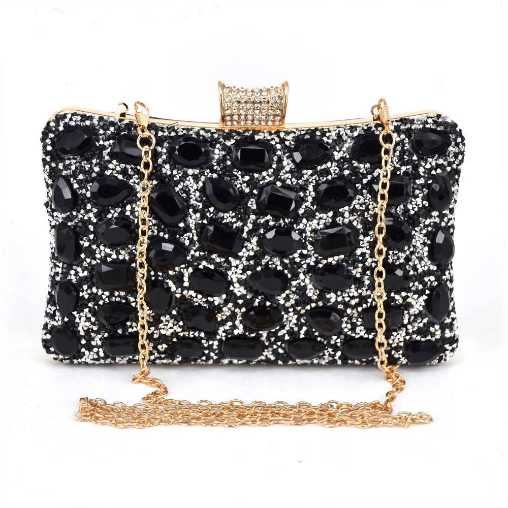 Fashion Cheap Shine Stone Evening Bag Wedding Soiree Bridal Silver Black Clutch Purse With Chain ...