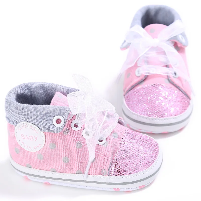 Babyshoes/Новые весенне-осенние модные мягкие пинетки для новорождённых, в горошек, на шнуровке, для малышей 0-18 месяцев