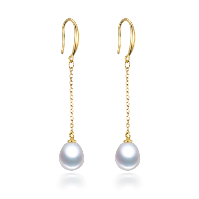 Aliexpress Real Natural Long Drop Dangle Pearl Earrings Real Natural Long Drop Dangle Pearl Earrings 925 Sterling Silver 18k Gold Plated Dangling
