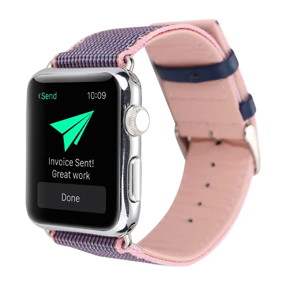 

Nylon with Genuine Leather Sport Replacement Strap Wrist Band with Metal Adapter Clasp for 38/42mm Apple Watch/Sport /Edition