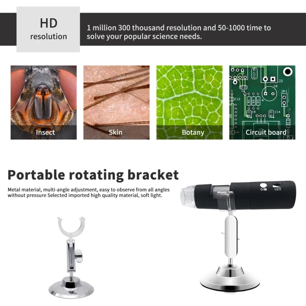  Mini HD WIFI Digital Microscope Camera 50~1000X 8LED Rotary Base Wireless Electronic Microscope For