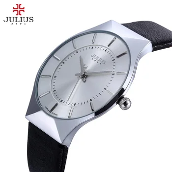 

New Fashion Top Luxury brand JULIUS Watches Men Quartz-watch Leather strap Ultra thin Dial Casual Clock Man Relogio masculino