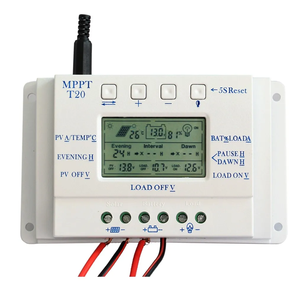 OEM lcd дисплей 20A MPPT 12 V/24 V солнечная панель регулятор заряда батареи без логотипа на поверхности T20 lcd