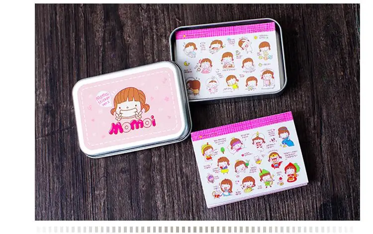 20 Sheets/box Momoi Cute Girl Cartoon PVC Stickers with Tin Box  DIY Photo Album Scrapbook Calendar Diary Planner Stickers