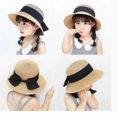 Family Matching Summer Hats Big Bow Bohemia Mom And Me Straw Foldable Hat For Kids Women Girl Star Sun Caps Beach Accessories