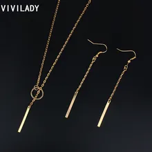 VIVILADY Модные металлические стержни палочка цепи Ювелирные наборы для женщин OL День матери круг цвет золотой ожерелья серьги аксессуары Подарки