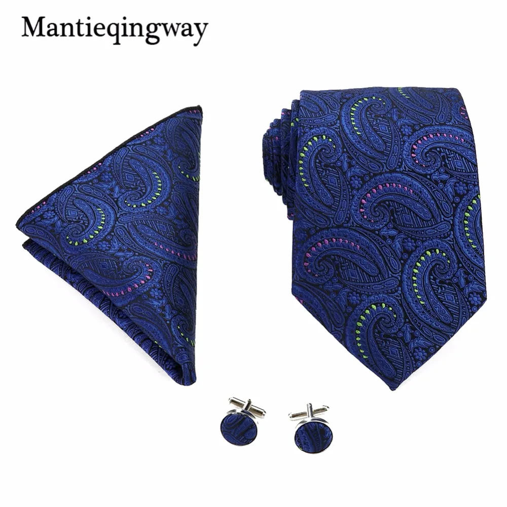 Mantieqingway 20 цветов галстук Hanky запонки наборы для мужчин полиэстер Пейсли Цветочные шеи галстук мужской, карманный, квадратный платок