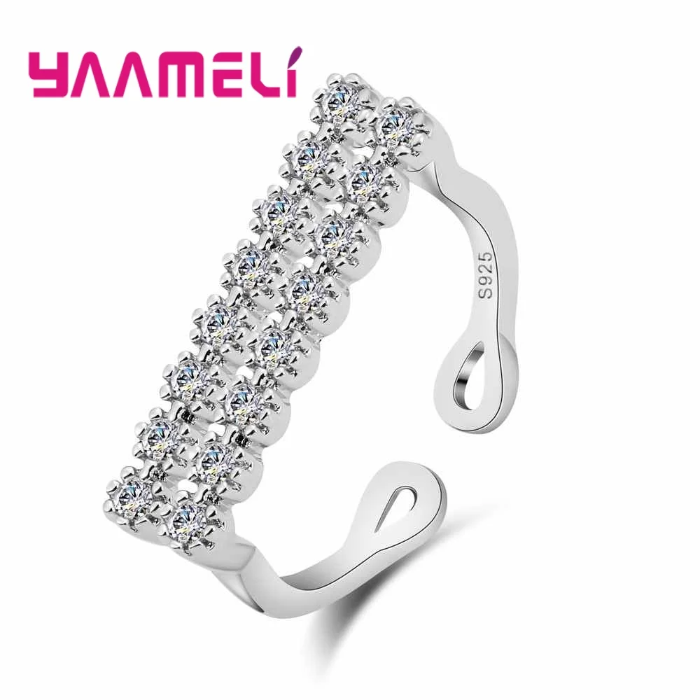 

Fashion Open Size Two Row Crystal Rings For Women 925 Silver CZ Rhinestone Finger Jewelry Accessories Bijoux