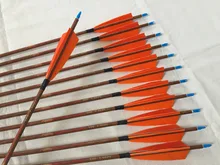 Free shipping Wood skin Carbon arrow ID6.2mm Spine500 with 5″ Turkey feather fletching and pin Nock for traditional bow archery