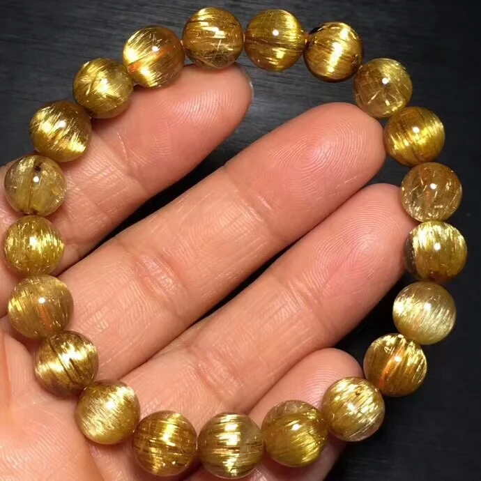 

100% 9mm Natural Gold Rutilated Titanium Quartz Round Beads Bracelet From Brazil Women Men Stretch Crystal Certificate AAAAAA