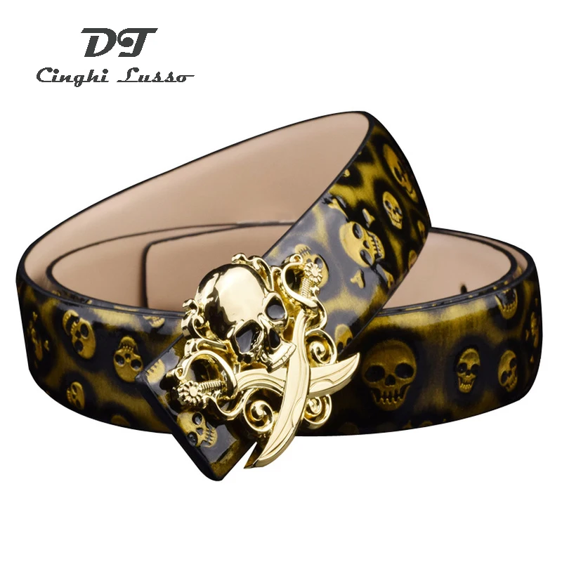 

Punk Rock Skull Smooth Buckle Men's Belts Cowskin Hip Hop Male Leather Waistband Accessories Luxury Brand Cummerbunds Strap Gift