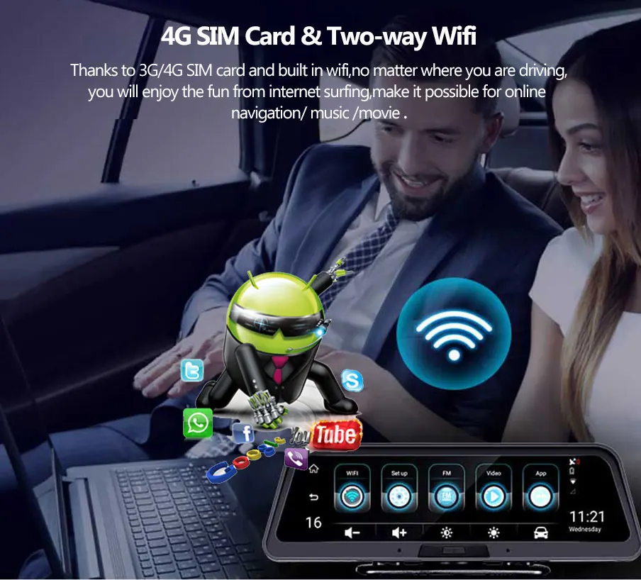 Автомобильный видеорегистратор ANSTAR 10 ''4G, Android Dashboard, WiFi, GPS, ADAS, 1080P Автомобильный видеорегистратор ANSTAR 10 ''4G, Android Dashboard, WiFi, GPS, ADAS, 1080P