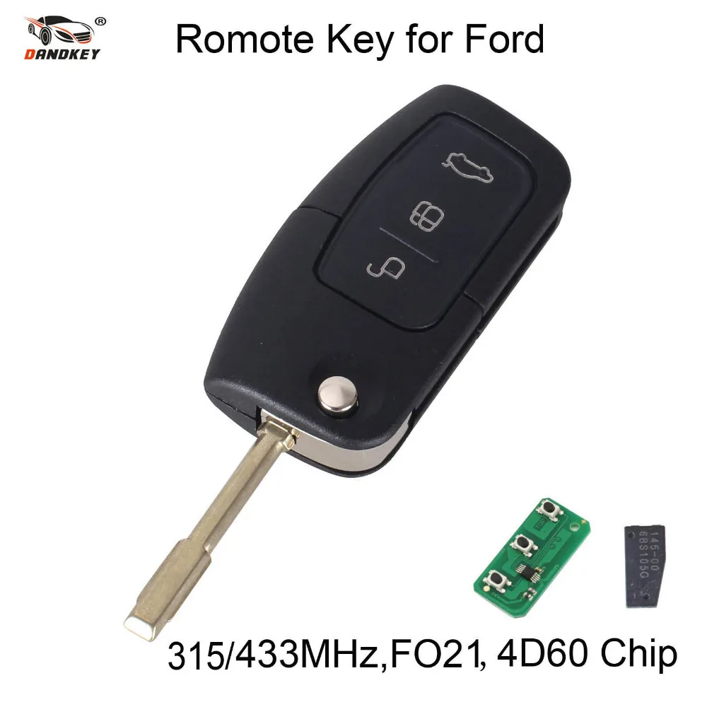 

DANDKEY 3 Buttons Auto Replacement Remote Key Fob 433MHz ID60 Chip For Ford Mondeo Focus Transit Full Complete Key Car
