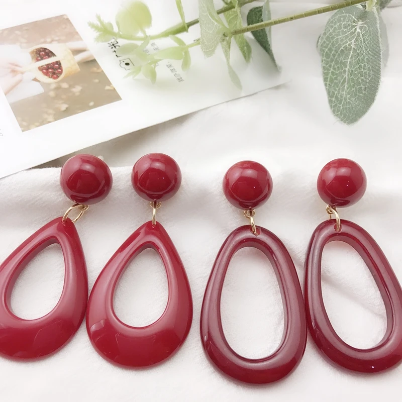 

UJBOX 2018 Autumn Winter Fashion Red Water Drop Earrings Women Big Dangle Earrings Party Statement Jewelry Ins Hot Sale E802