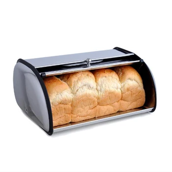 

New Arrival High Quality Stainless Steel Roll Top Bread Box Storage Bin Keeper Food Container Kitchen 460692