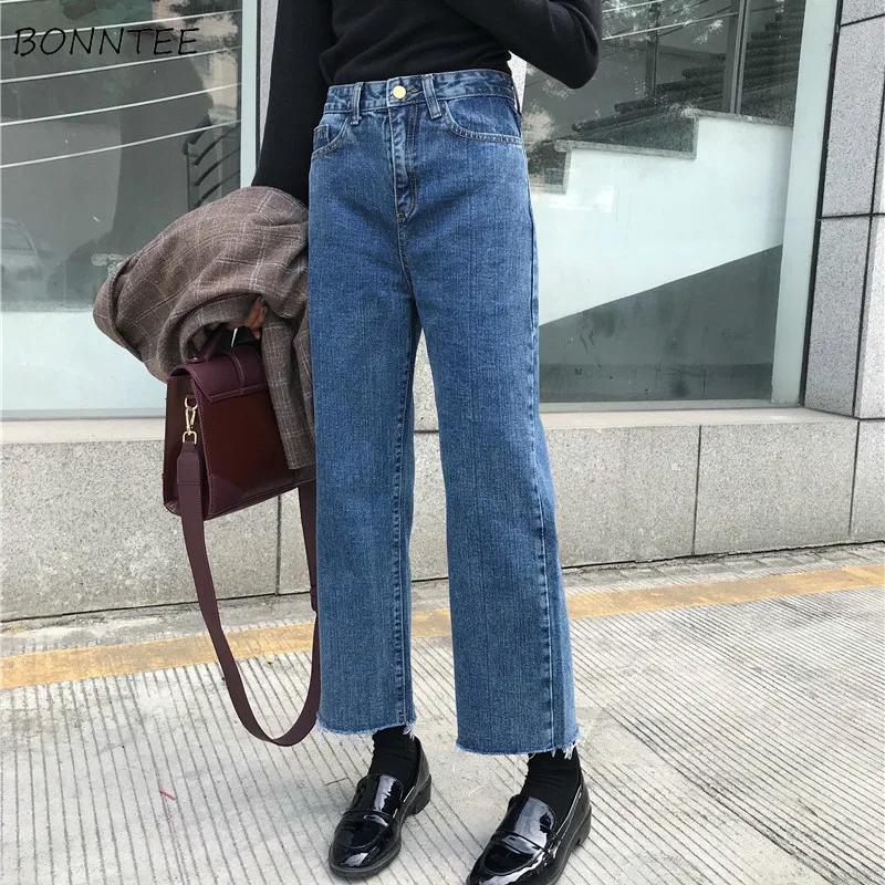 

Jeans Women Loose Retro High Waist Jean Chic Casual Zipper Pocket Womens Clothing Denim Trouser Students Straight Outwear Ladies