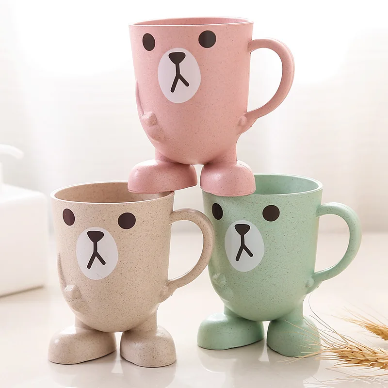 Murah 1 Pcs Gandum Jerami Kartun Hewan Cangkir Sikat Gigi Kamar Mandi Tumbler Mouthwash Perjalanan Sikat Gigi Pemegang Cup Rumah Aksesoris Kamar Mandi