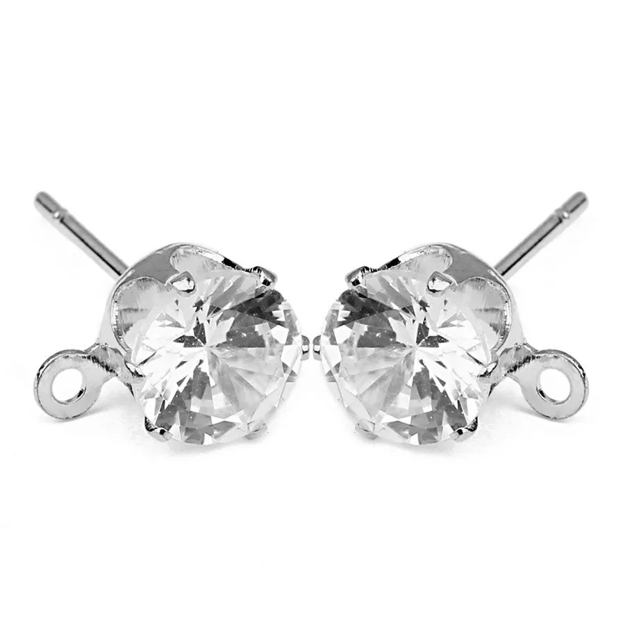 SAUVOO 50pcs Copper Stud Earrings with Hole Gold Rhodium Color Zircon Earring Post for Women DIY Ear Jewelry Making Findings Jewelry Findings