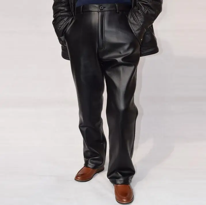 Winter mens leather pants plus velvet plus size motorcycle thickening