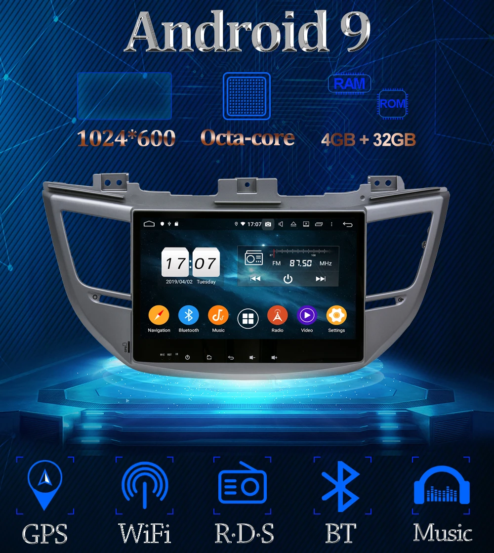 Sale Owtosin Car Radio Multimedia Video Player Navigation GPS Android 9.0 For Hyundai Tucson 2015 2016 2017 Car 4GB RAM 32GB ROM DSP 1