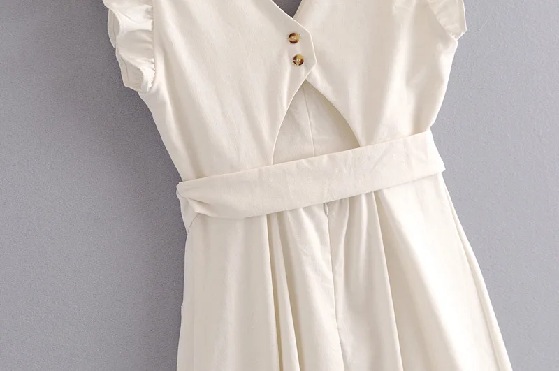 Элегантное Белое льняное женское платье без рукавов с открытой спиной и бантом, летнее Повседневное платье с карманами, корейское пляжное платье