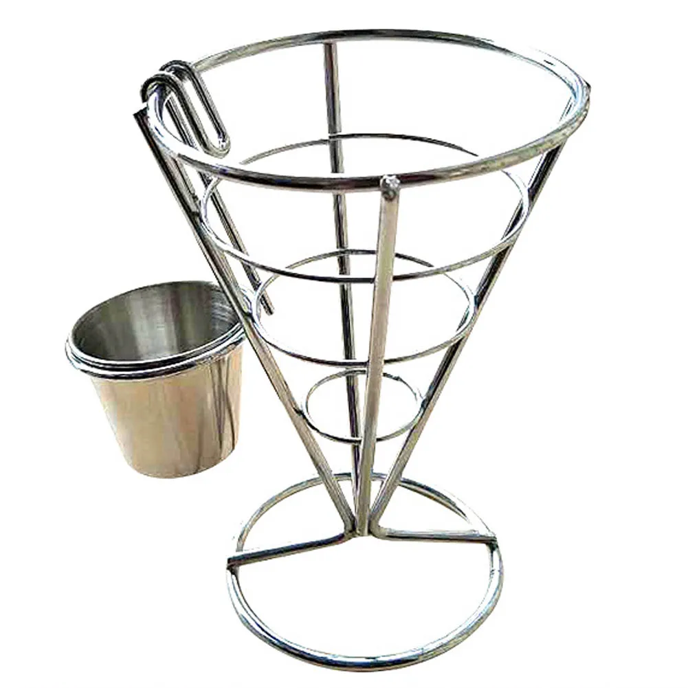 1 Set French Fries Chip Cone Holder Fry Fries Bowl Metal Wire Kitchen