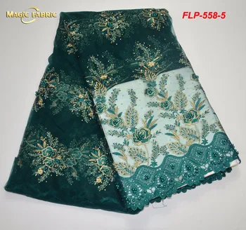 

French lace fabric with beads and stones 2017 African Nigerian lace fabrics for wedding embroidered tulle FLP-558