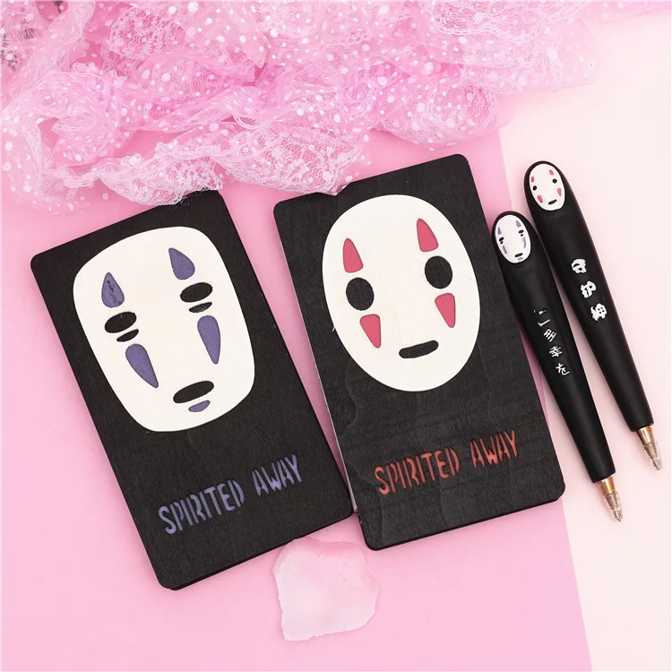 

9*18cm Wooden Creative Notebook Pen Sets Miyazaki Hayao Journal Anime Spirited Away Action Figure No Face Man Writing Book New
