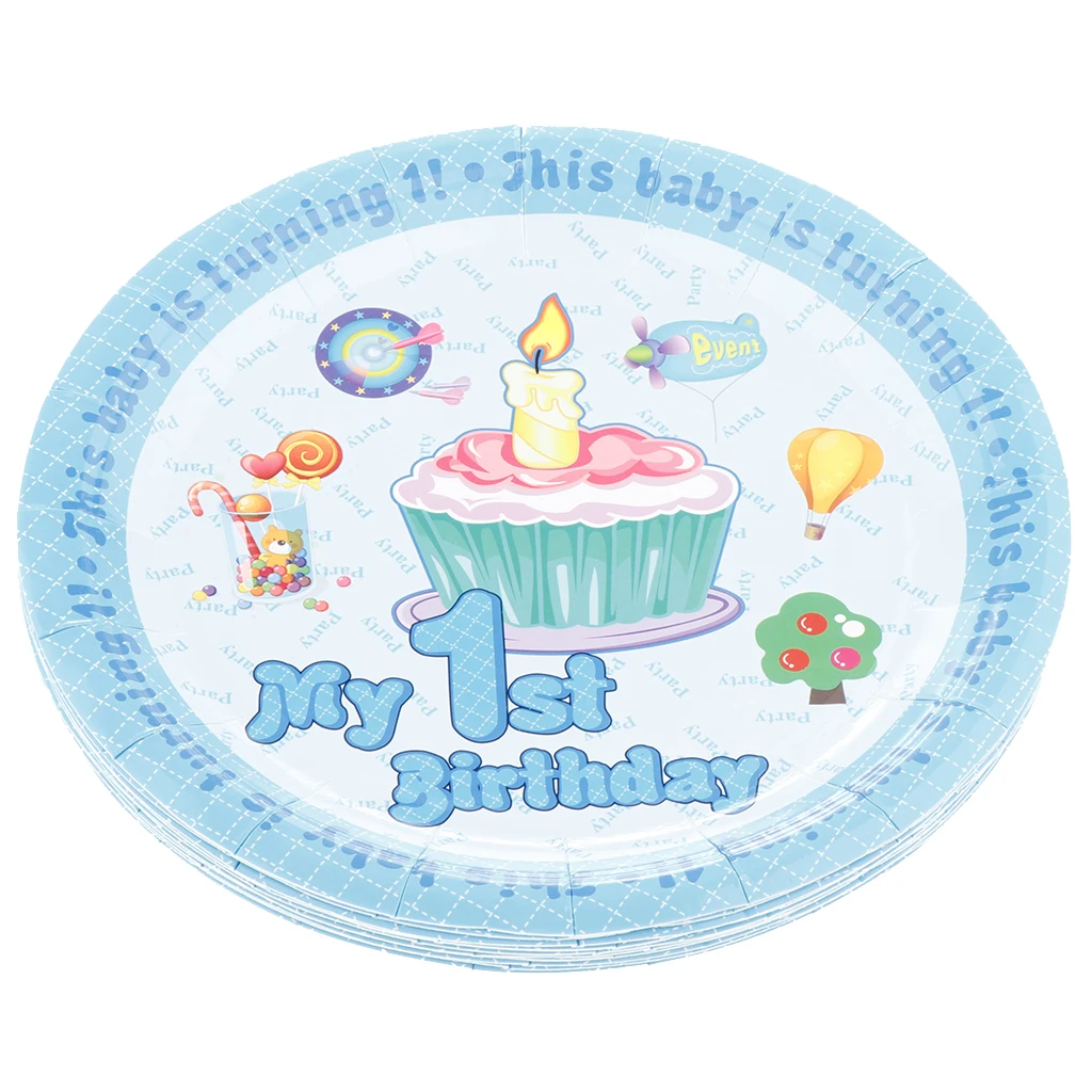  Baby Girl Boy 1st Birthday Cake Paper Plates Disposable Happy Birthday My 1st Birthday Baby Birthday Party Dinnerware Supply 