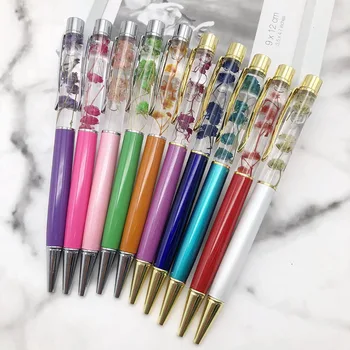 

1PCS Golden Oil Flow metal ballpoint pen glass copper powder flower colorful high quality quicksand pen