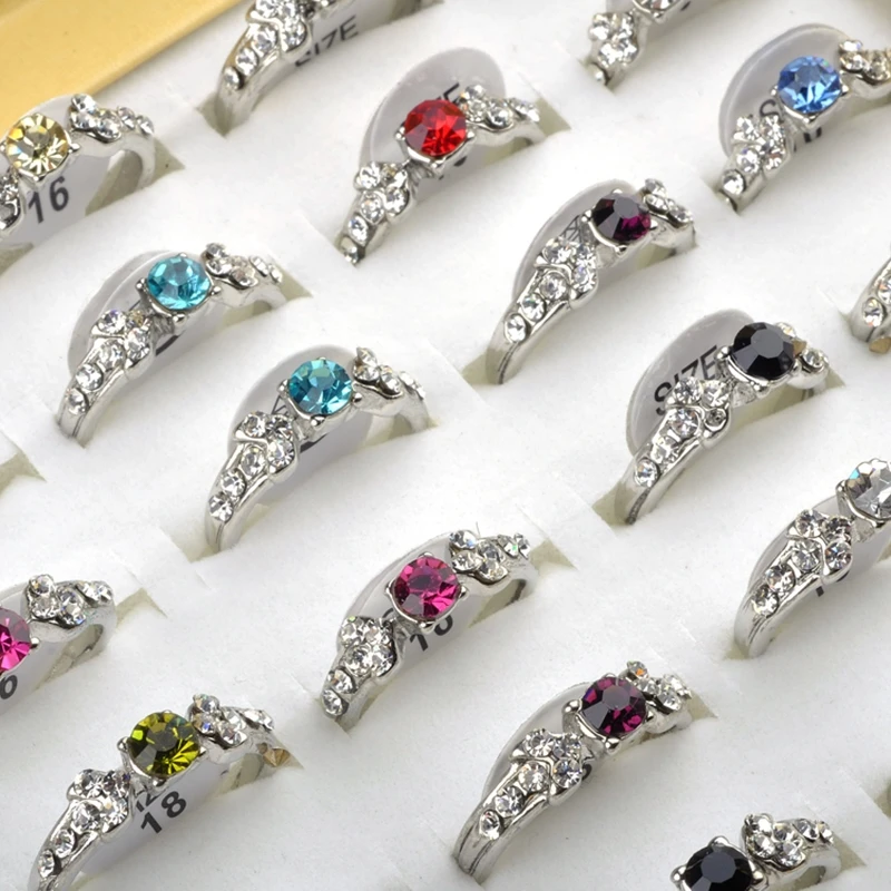 

Hot Sale 10 Pcs Mixed Wholesale Jewelry Lots Crystal Rhinestone Kid Children Rings Alloy Finger Bijoux Anillos