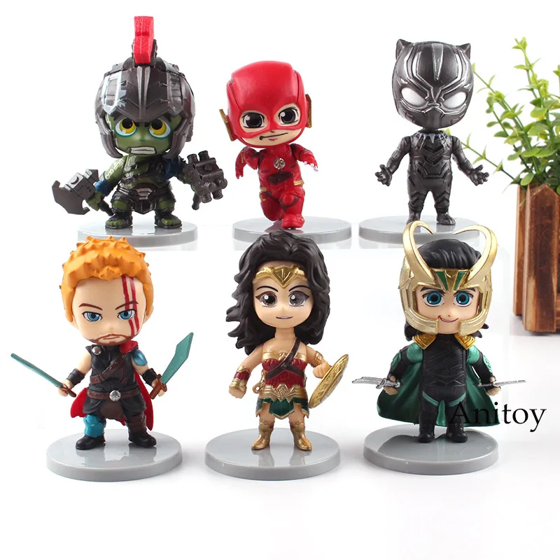 

Marvel Figure Thor Wonder Woman Panther The Flash Action Figure 6pcs/set Toy 10cm