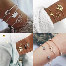 Opshineqo, богемные,, звезда, карта, сердце, браслеты с подвесками, браслеты для женщин, сплав, цепь, браслеты, наборы, ювелирные изделия, подарки, новинка, Vintageo