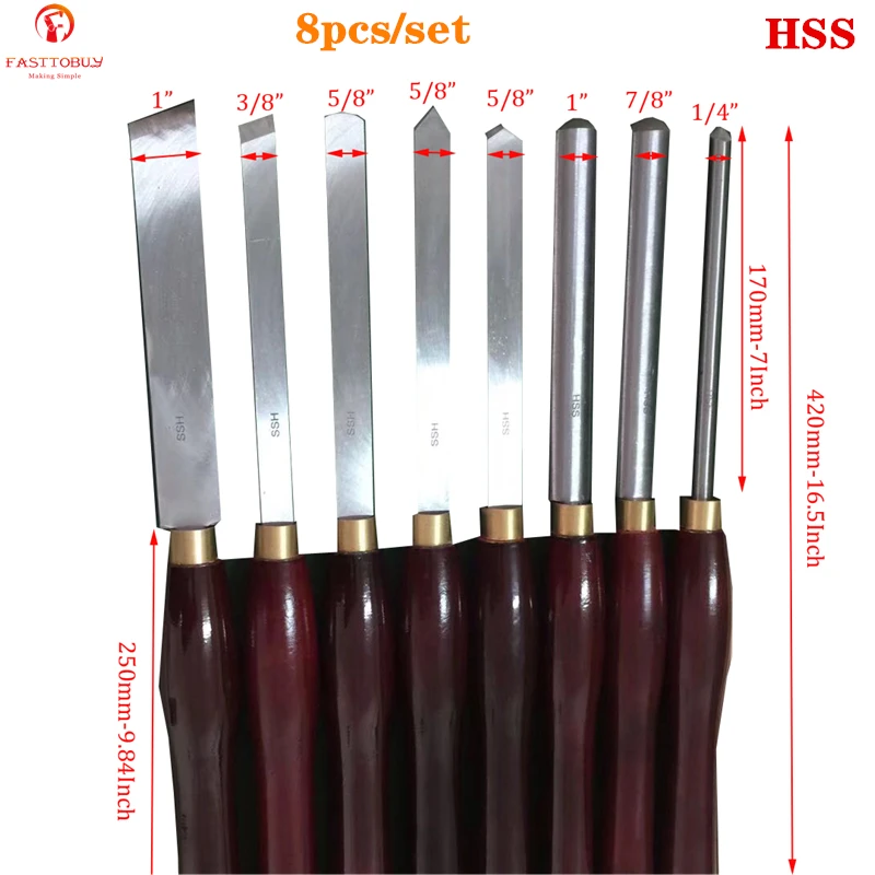 8 шт./компл. HSS деревообрабатывающий токарный инструмент набора заказу HSS долото высокого Скорость Сталь полукруг Ножи ручной деревянный токарный инструмент
