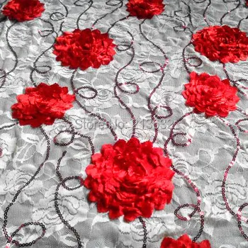 

Tulle 1 yard stretch african lace embroidery fabric french laces flower red sequin spandax cotton elastic lace ribbon