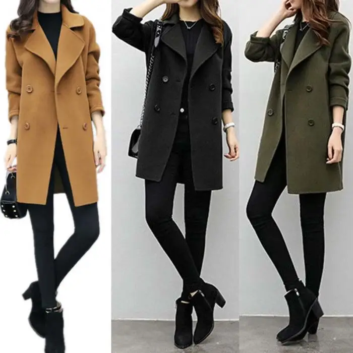 Новинка, осенне-зимнее женское пальто, повседневное, с отложным воротником, теплые куртки с длинным рукавом, одноцветные пальто, тонкий кардиган, верхняя одежда, DO99