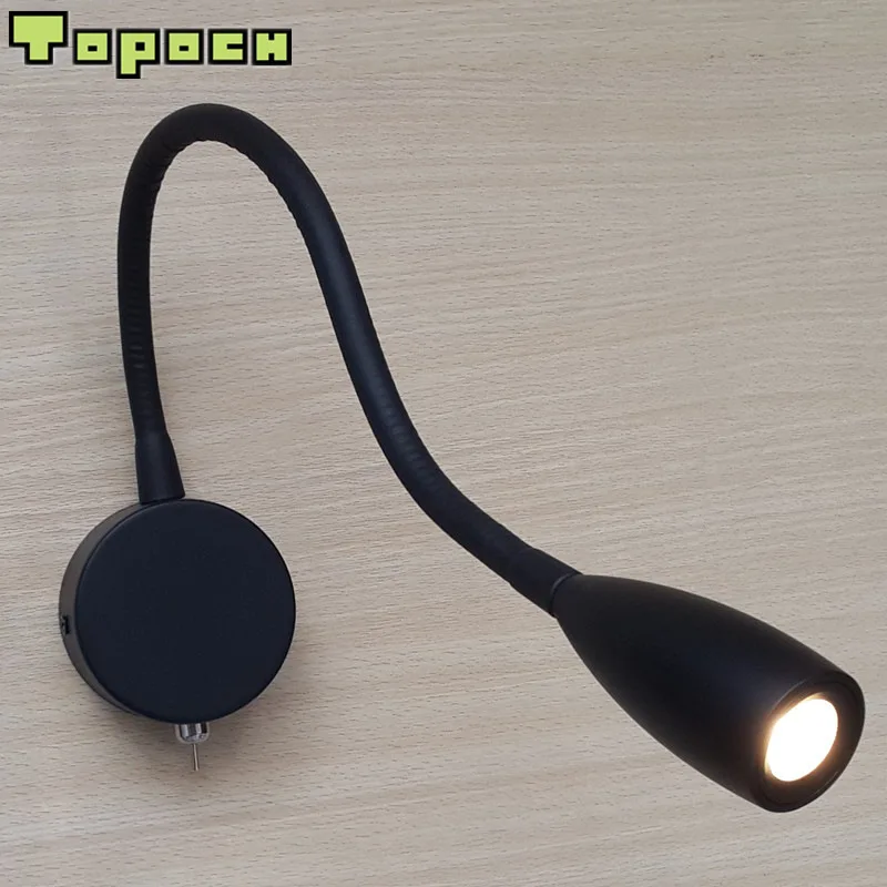 

Topoch Bed Reading Light Hard Wired Rotational Tapered Head Focusing Beam Matte Black Dolly Switch LED 3W 100-240V DC12/24V