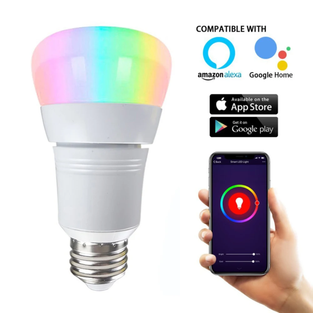 8 11 واط LED متعدد الألوان إضاءة ذكية لمبات الهاتف المحمول WiFi صوت ملون للتحكم توفير الطاقة يعتم لمبة العمل مع اليكسا جوجل المنزل