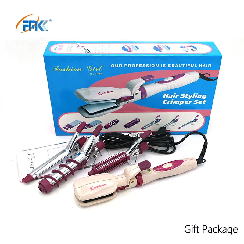 

FMK Professional Hair Straightening Curling Irons 4 IN 1 Hair Styling Tools Set Mutifuction Curling Irons Wand Hair Roller HB101