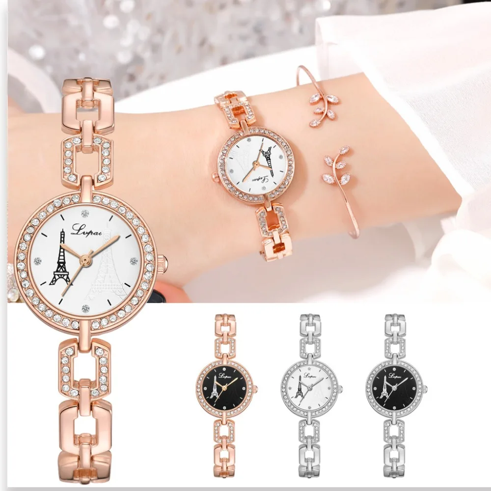 

New Fashion Watches Women Shiny Disc Tower Pattern Ladies Casual Dress Quartz Wristwatch With Rhinestone Clock Reloj Mujer @50