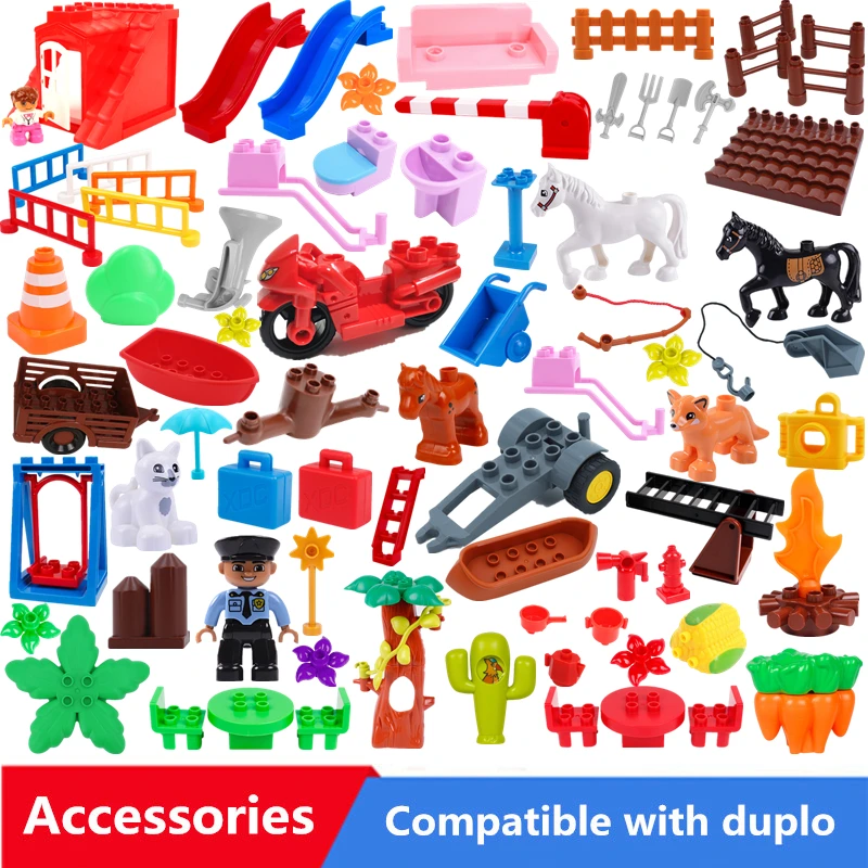 

Big Size Building Blocks Railing Slide House Various fire facilities Accessories Toys Compatible With Legoingly Duploed For Gift