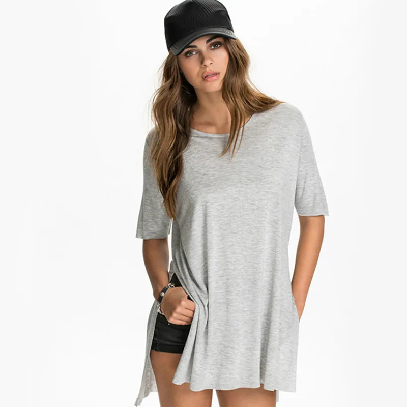 Download Solid Short Sleeve Loose Casual T Shirt Side Slit Casual ...