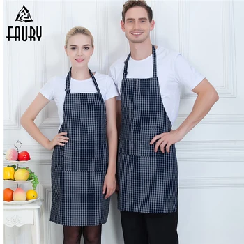 

High Quality Chef Apron Plaid Adjustable Halter Neck Food Service Restaurant Kitchen Cooking Cafe Hotel Waiter Work Uniform