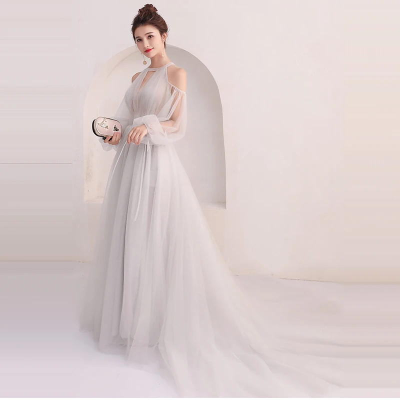 It's Yiiya Evening Dresses Long Sleeve 2018 Gray Sexy Illusion Floor Length Tulle Fashion Evening Dress Party Gown LX916 It's Yiiya Evening Dresses Long Sleeve 2018 Gray Sexy Illusion Floor Length Tulle Fashion Evening Dress Party Gown LX916
