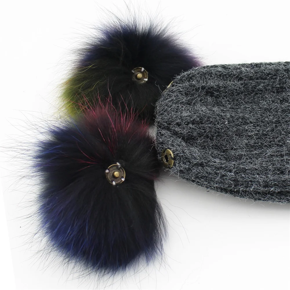 Lanxxy Новая модная цветная шапка из натурального меха норки с помпонами для женщин и девочек, вязаная Лыжная шапка, женская шапка с двумя шарик-помпон