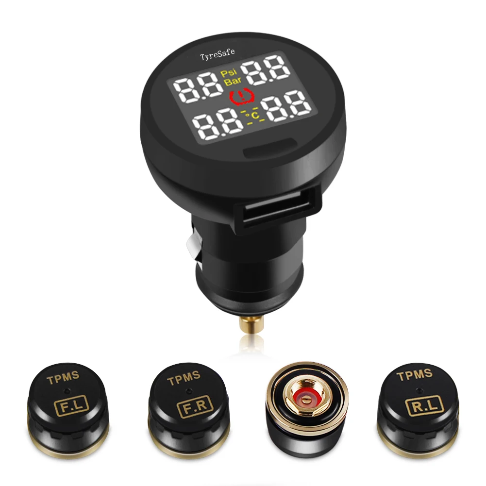 

Newest TyreSafe TP200 TPMS with USB socket Support Bar PSI Car Tire Pressure Monitoring System and Temperature Monitoring System