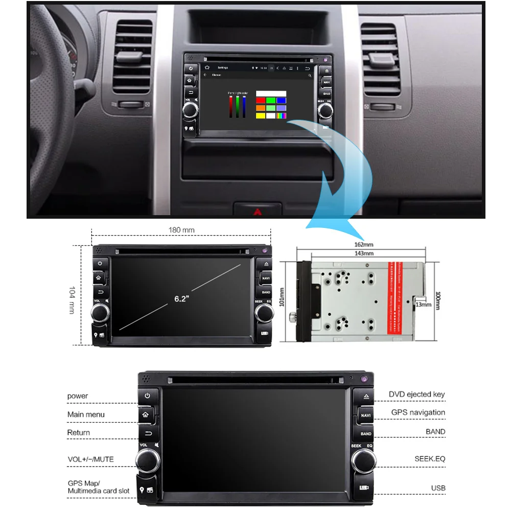 Универсальное мультимедийное радио Eunavi TDA7851 2 Din Android 9 0 4 + 64 ГБ GPS