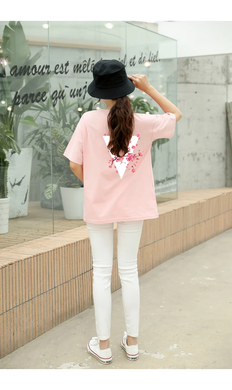 Summer Tops T Shirt Women Cotton Floral Print Short Sleeve Funny Cute Tee T-shirt Femme Harajuku Loose Casual Streetwear Clothes (9)
