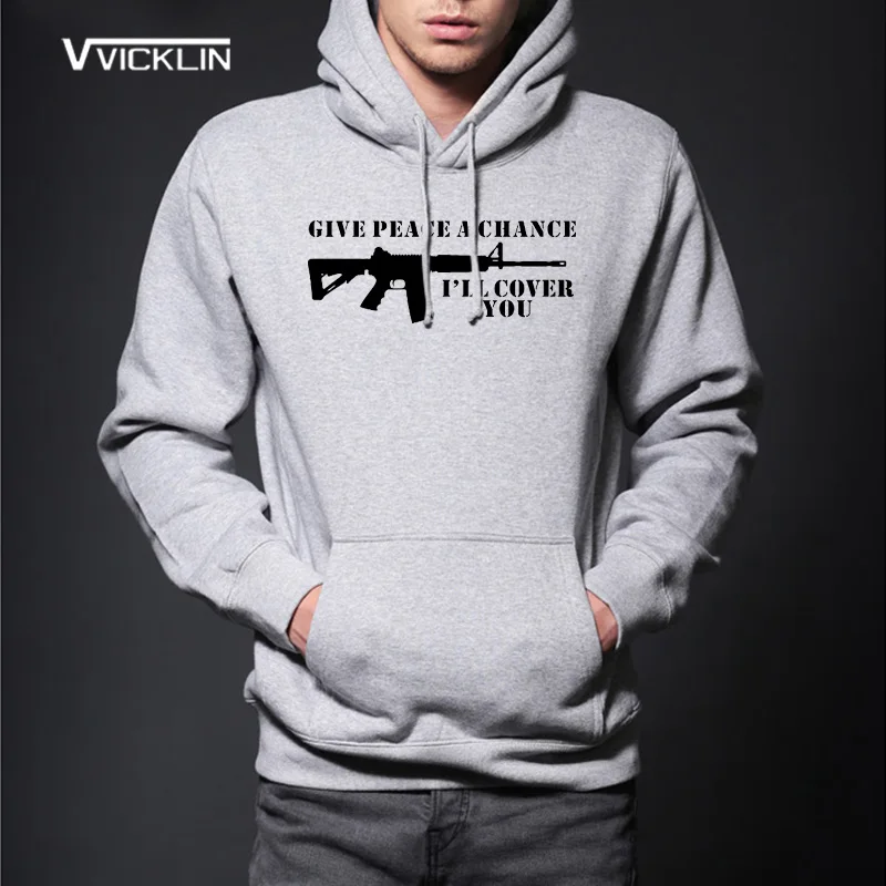 

Winter Funny gun pattern Print Hoodies Give Peace a Chance Men's Hoodies Fashion homme Hip Hop 2017 Fleece sweatshirt